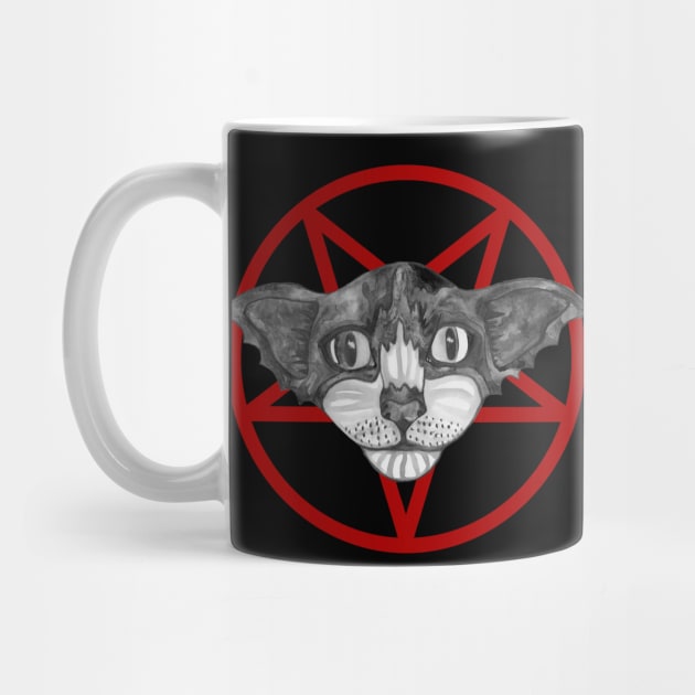 Satanic black cat in pentagram by deadblackpony